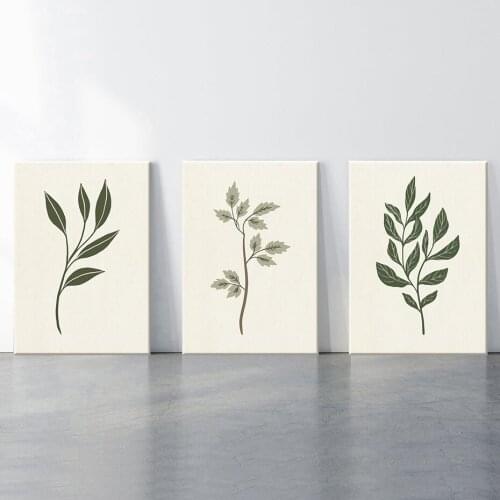 Nordic Leaves Canvas Paintings Minimalist Pictures Abstract Green Tropical Plant Wall Art Prints Neutral Posters for Room Decor