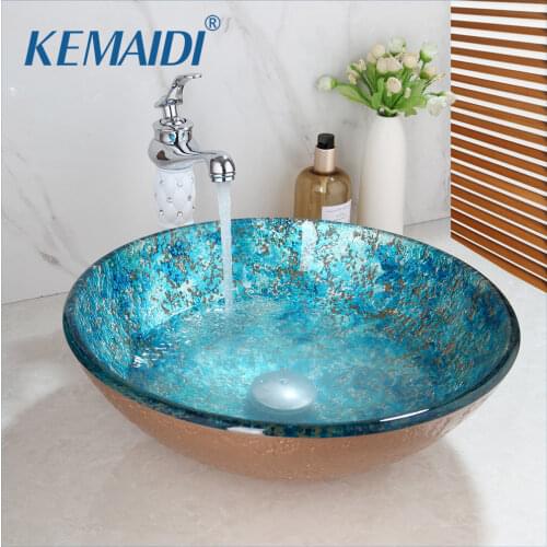 KEMAIDI Frosted Square Glass Bowl Bathroom Sink Decor Art Wash Basin With Waterfall Faucet Tempered Glass Bathroom Sink Set
