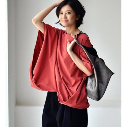 MICOCO T2810C Literary leisure contracted temperament loose pure color round collar short sleeve T-shirt