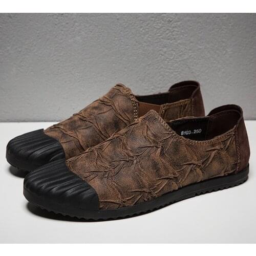 Mens Summer Casual Shoes Anti Collision Toe Cap Cloth Surface Flat Sole Casual Shoes Comfortable Versatile Driving Shoes