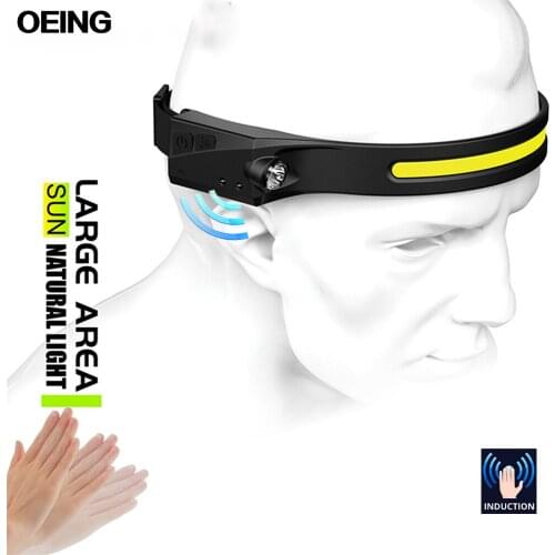 2021 New COB Sensor Headlight 3 Modes Silicone Light With Built-in Battery USB Rechargeable LED Headlamp Camping Hunting Torch