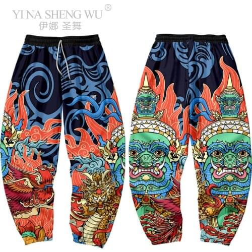 Summer New Mens Pants Japanese Style Trousers Casual Kimono Pants Man Loose Ankle-Length Trousers Indian God Printed Trousers