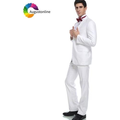 Latest Designs White Men Suit Wedding Suit Groom Tuxedos Slim Fit Bridegroom Suit 2 Piece Best Man Blazer Jacket Pants Prom Wear