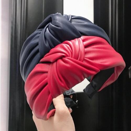 Cross-border European and American hot style PU imitation leather knotted headband Fashion twisted wide-brimmed headband