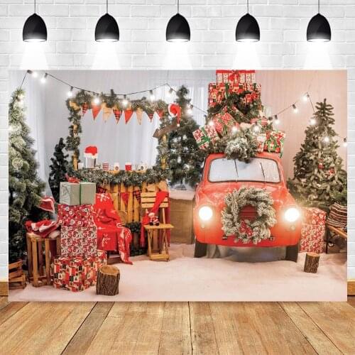 Christmas Backdrop Tree Room Interior Red Car Light Gift Baby Portrait Vinyl Photography Background For Photo Studio Photophone