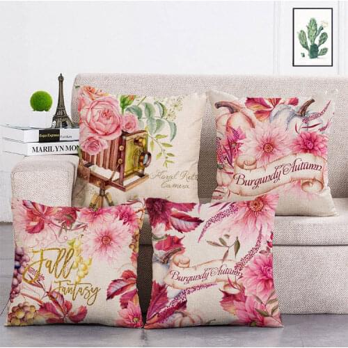 Pink Cushion Cover Flowers Square Sofa Pillowcase Cushion Cover Throw Decorative Coral Almofada Cojines T158