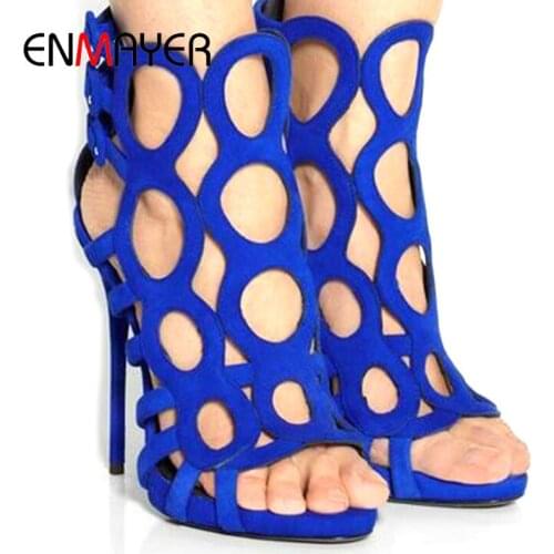 ENMAYER Flock Zip Luxury Shoes Women Designers 2020 Party Gladiator Platform Sandals Fashion Women Sandals Cover Thin Heels