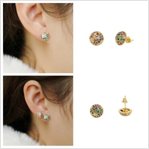 925 Sterling Silver Stud Earrings Paved Rinbow Cz Ball Shape Cute Lovely Dainty Trendy Jewelry For Women Wedding Gift