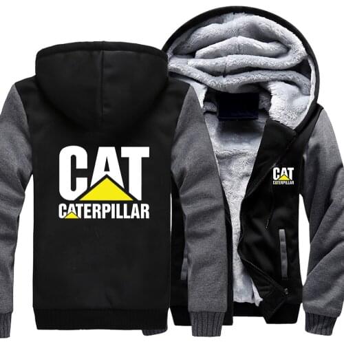 New Winter CAT Logo Hoodies Jacket Men Fashion High Quality Casual Wool Liner Fleece Sweatshirts Male Hoody Coat