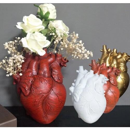 17/21/25Cm Anatomical Heart Shape Flower Vase Nordic Style Resin Simulation Heart Shape Planter Pot Home Decor Ornament Gifts