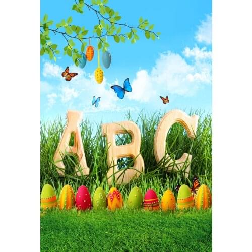 VinylBDS Photography Props Easter Spring Photography Background Nature Butterfly Egg Photography Scenic Backdrops for Children