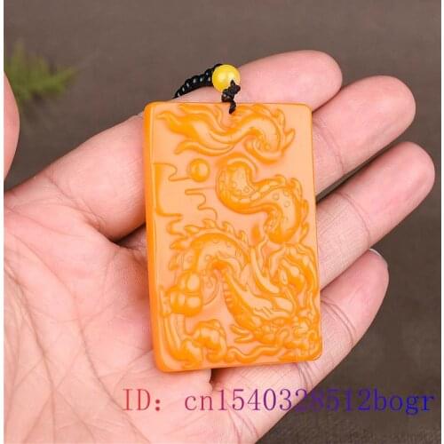 Yellow Jade Dragon Pendant Gifts Charm Jadeite Jewelry Amulet Chinese Natural Necklace Fashion Carved Women