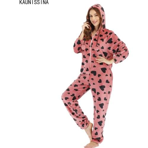 Women Warm Onesie Sleep Lounge Sleepwear One Piece Pajamas Nightwear Flannel Hooded Onesies For Adult Female Winter Home Clothes