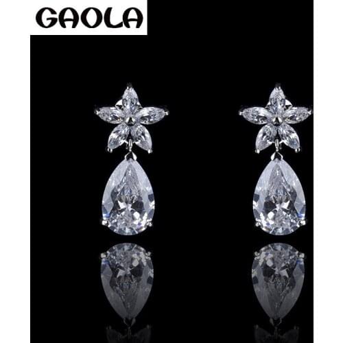 GAOLA Hot Sale Silver Color AAA Cubic Zirconia Brilliant Earrings For Women Elegant Wedding GLE1259