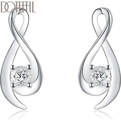 DOTEFFIL 925 Sterling Silver Geometric Zircon Earrings for Wedding Fashion Stud Earrings Women Charm Jewelry