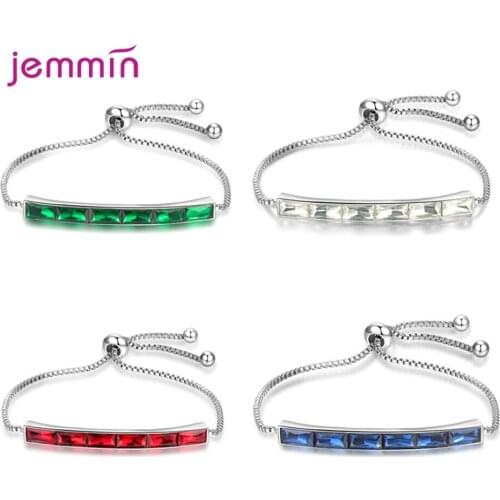 High Quality Geometric Crystals Cubic Zircon Sapphire Bracelet For Women Female Engagement Party S925 Silver Charm Bracelet