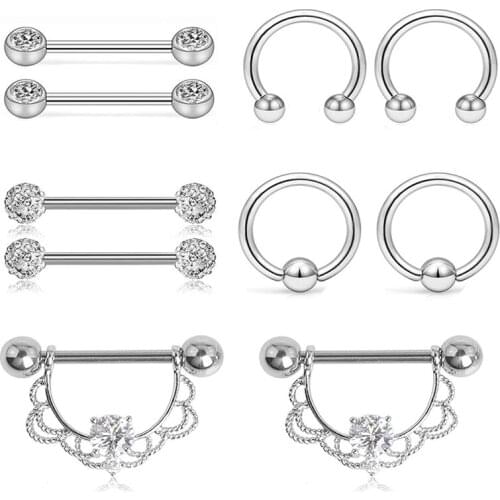 10Pcs/Set Steel Nipple Rings Bar Barbell Industrial Cartilage Piercing Jewelry for Women