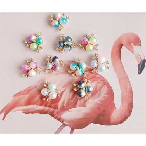 10 pcs/lot color three pearl flower heart hair accessories diy handmade hair accessories alloy diamond buckle jewelry rings