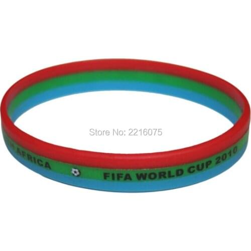 1000pcs Tri-color layer Flag World Cup South Africa silicone wristband rubber bracelets free shipping by DHL express
