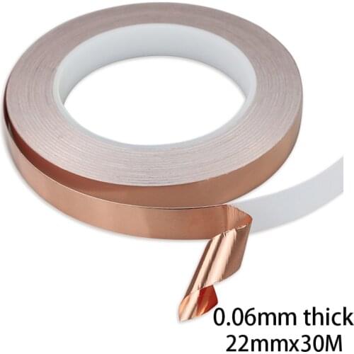 22mm*30M*0.06mm Adhesive Copper Foil Tape Tapes Sticky for Electromagnetic Wave Radiation Interference Shielding Masking