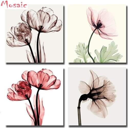 5D Diamond Painting 4pcs Artistic Flowers Pictures Cross Stitch DIY Diamond Embroidery Diamond Mosaic rhinestones Home Decor