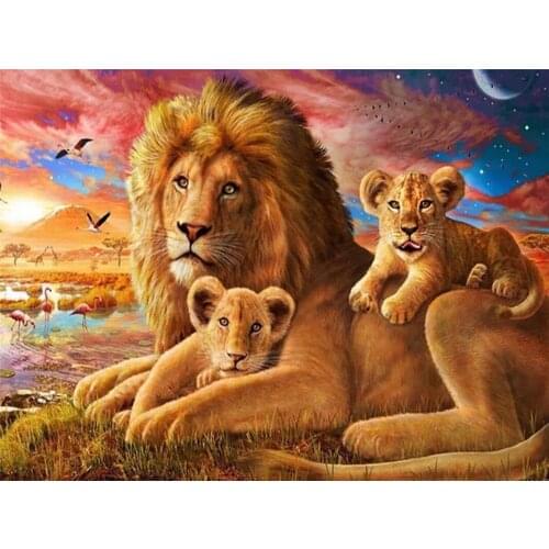 5D DIY Diamond Embroidery Lions Cross Stitch Animals Diamond Painting Kits Full Round With AB Drill Mosaic Crafts Kit Home Decor