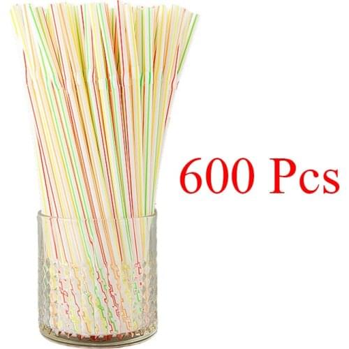600pcs Multicolor Straws Plastic Long Flexible Drinking Straws for Party Weddings Drinking Bar Juice Striped Drinking Straw
