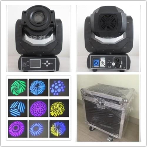 Free shipping 2 pcs/lot flycase 90w led moving head gobo rgbw spot 90 watt led moving head optics