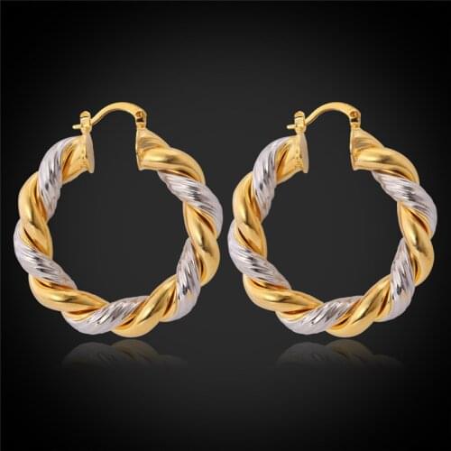 Big Twisted Hoop Earrings For Women Double Color Plated Wedding Earrings Large Vintage Retro Hoop Earrings 2016 Wholesale E683