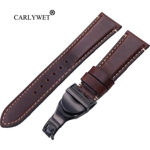 CARLYWET 22mm Wholesale Durable Genuine Leather Wrist Watchband Strap Belt Loops Band Bracelets For IWC Tudor Seiko