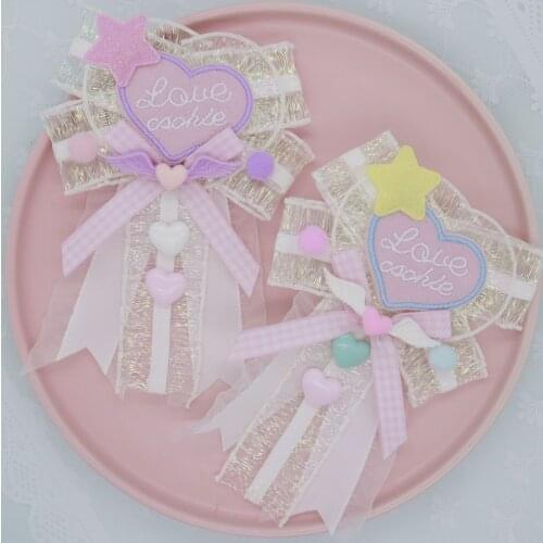Lolita Loving Embroidery Badge Button Brooch Pins Cute Ribbon Collect Handmade Snow Yarn Dual-Use Hair Clip Clothes Decor Gifts