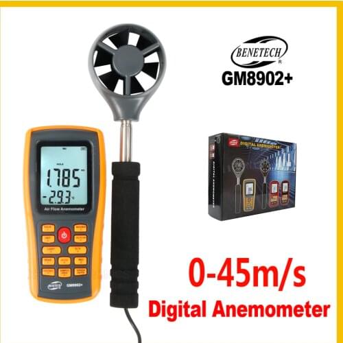 Digital Handheld Wind Speed Anemometer Wind Flow Speed Meter Air Velocity Temperature Air quantity Measuring GM8902+BENETECH
