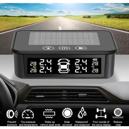 Solar Car TPMS Touch Switch USB Charge Auto Tire Pressure Monitoring Tyre Temperature Warning System Voice Alarm