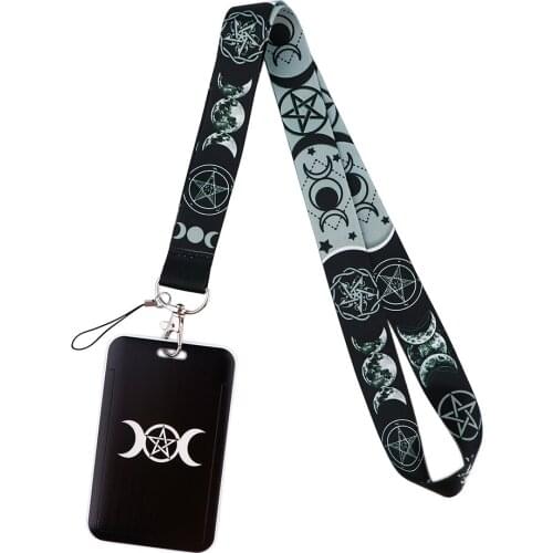 ER482 Moon Symbol Fashion Lanyards ID Badge Holder Bus Pass Case Cover Slip Bank Credit Card Holder Strap Cardholder