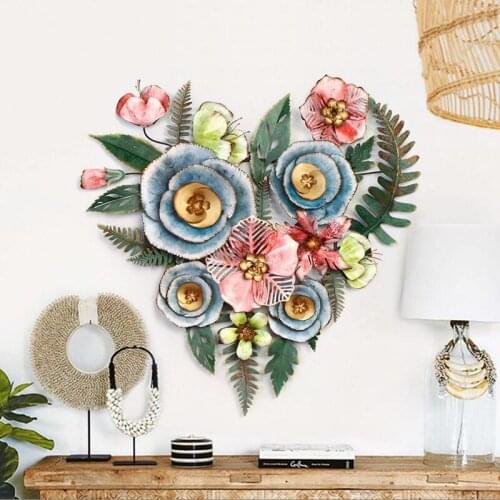 European Wrought Iron Love Shape Plant Ornament Wall Hanging Crafts Decoeration Home Livingroom Hotel Wall Mural Furnishing Art