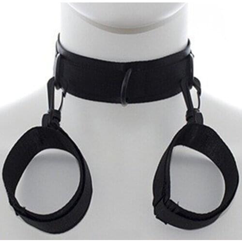 Fetish Neck collar to Hand restraint wrist cuffs Slave harness bondage Adult fetish product Sex Game Toys for women men Couples