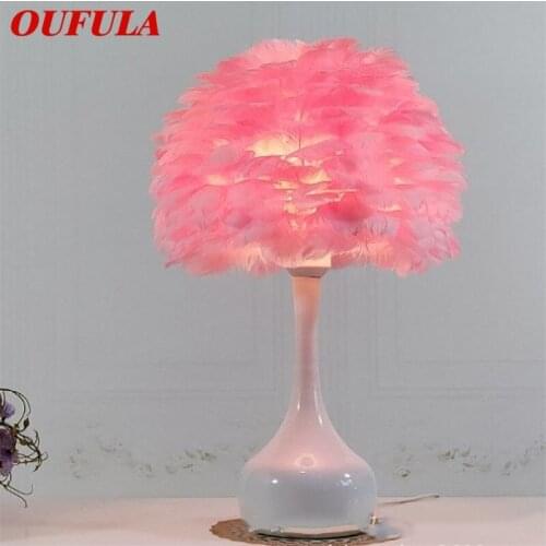 OUFULA Creative Table Lamps Contemporary Red Feather Desk Lights for Home Living Bed Room Decoration