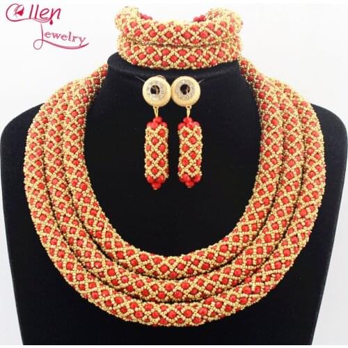 Mix Colorful Crystal Nigerian Wedding Bridal beads Accessories African Beads Jewelry Set Necklace Bracelet Earring N0025