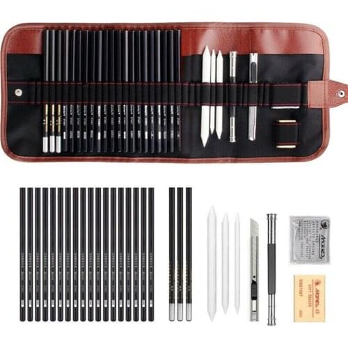 29 pcs/set Sketch Pencil Set Professional Sketching Drawing Kit Wood Pencil Pencil Bags Painter School Students Art Supplies