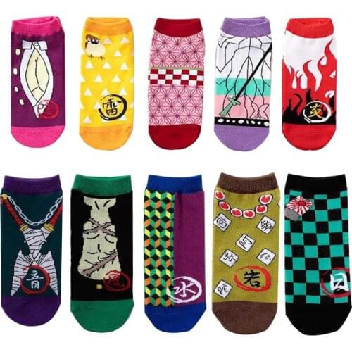 5 Pair Demon Slayer Kimetsu No Yaiba Cotton Socks Cosplay Anime Tanjirou Nezuko Ankle Casual Cute Men Women Socks