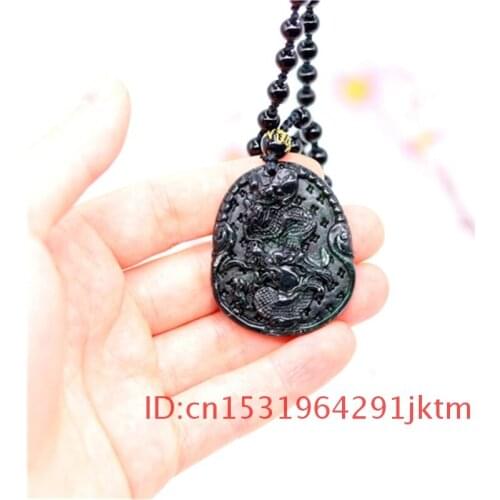 Charm Chinese Pendant Men Hand-Carved Jewelry Green Necklace Accessories Amulet Gifts Natural Dragon Obsidian Black Jade for