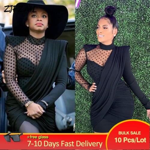 Bulk Items Wholesale Lots Women Ruched Mini Dresses Chic Trendy Solid Mesh Polka Dot Perspective Robe Sexy Clubwear Party Dress
