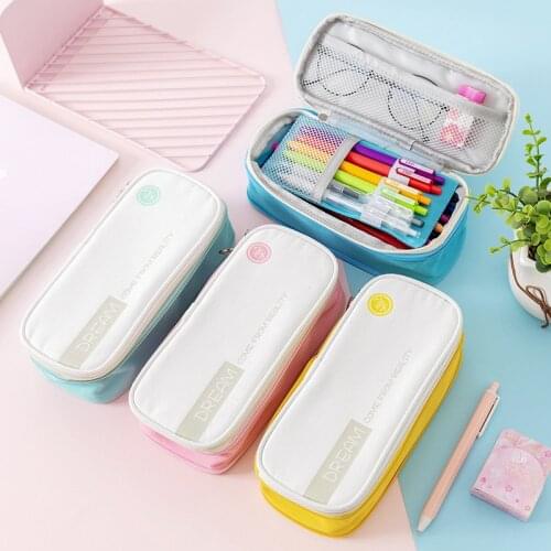 Simple Portable Canvas Large-Capacity Student Pencil Case Double-Layer Storage Bag Stationery Box