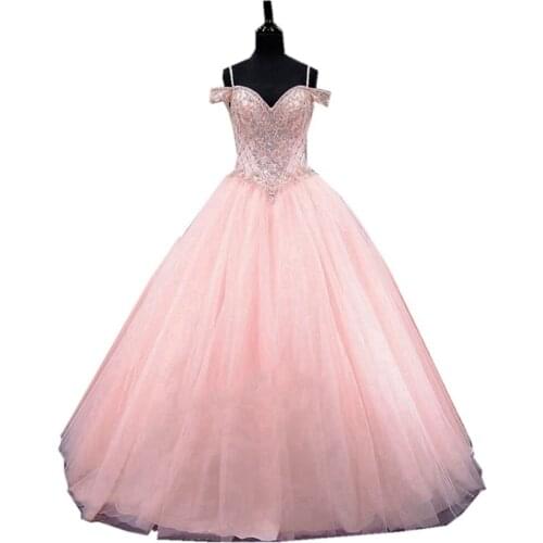 Pink Luxury Ball Gown Quinceanera Dresses Formal Plus Size Sexy Party Dress Crystal Beaded Vestidos De Debutante Gowns Ballkleid