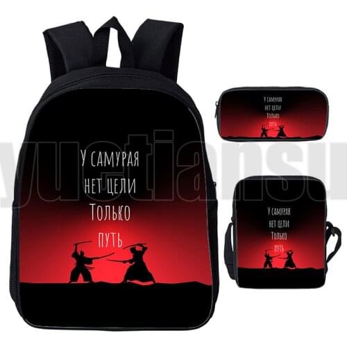 3D Print Anime Bushido Samurai Backpack Travel Schoolbags Japan Heroes Teenager Samurai Book Bag 3 Pcs/Set Cartoon Laptop Bag