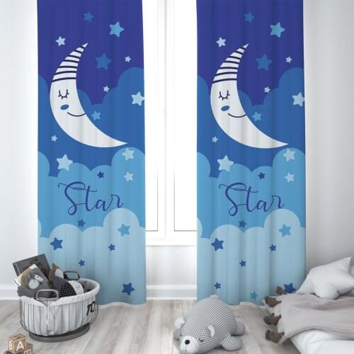 Curtains Children 3D Printed Decorative Items Home Childrens Room Blue Stars Moon Model 190