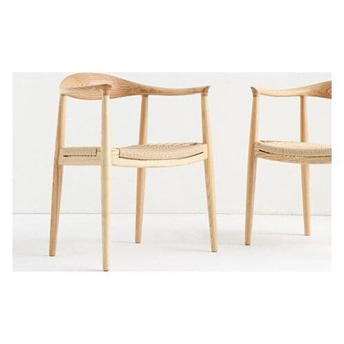 Modern Classic Design Fashion luxury high quality Natural Solid Oak Wood rattan hand weaved Dining Arm leisure wooden Chair 1PC