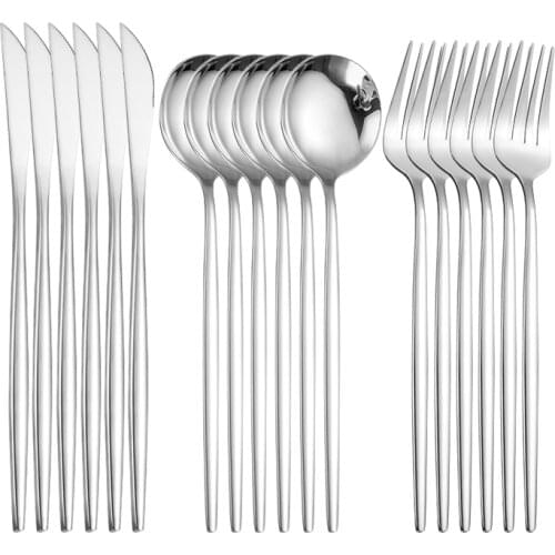 Silver Cutlery Fork Spoon Knife Set Mirror Dinnerware Fork Spoons Knives Set Stainless Steel Cutlery Spoon Dining Set Tableware