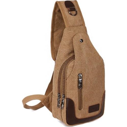 Mens Messenger Bag Khaki Fashion Canvas Leather Satchel Sling Pack Bag Cross Body Chest Packs Travel men outdoor backpack small