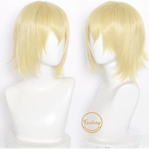 Yuri Lowenthal Game Genshin Impact Cosplay Golden Short Straight Heat Resistant Hair Halloween Party + Free Wig Cap